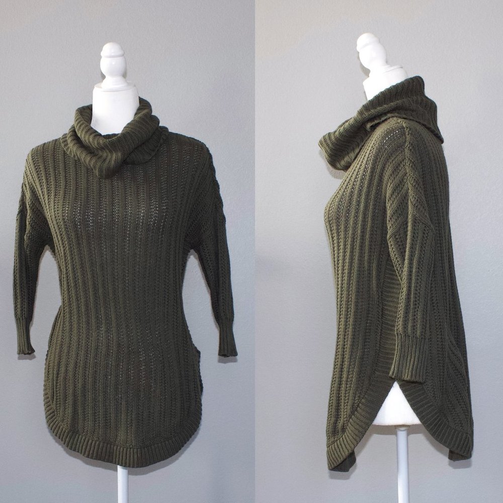 Green Cowl Neck Knit Sweater
